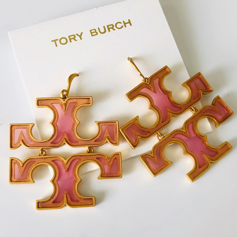 Tory Burch Double T-Logo Transparent Glass Earring